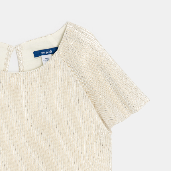 بلوزة مضلعة باللون البيج للفتيات